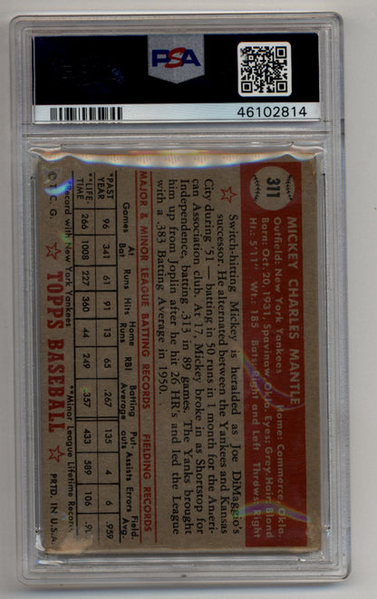 Mickey Mantle 1952 Topps Rookie #311 PSA 2 Good