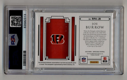 Joe Burrow 2020 Impeccable Rookie Patch Auto Silver 08/10 PSA 9 Mint