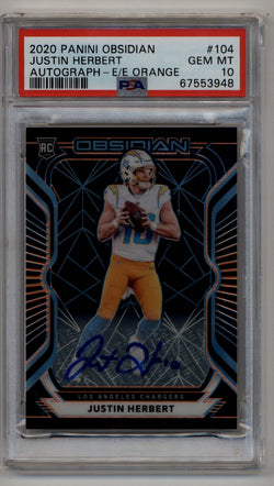 Justin Herbert  2020 Panini Obsidian Rookie Auto Electric Etch Orange #104 Justin Herbert 39/75 PSA 10 Gem Mint