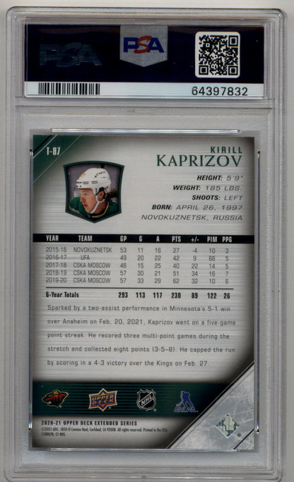 Kirill Kaprizov 2020-21 Upper Deck '05-06 Upper Deck Tribute #T87 Young Gun PSA 10 Gem Mint