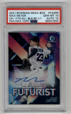 Max Meyer 2021 Bowman Chrome Mega Box Futurist Auto Black Refractors #FAMM 1/1 PSA 10 Gem Mint Auto 10