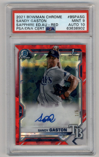 Sandy Gaston 2021 Bowman Chrome Sapphire Prospect Auto Red Refractors #BSPASG 1/5 PSA 9 Mint 10 Auto