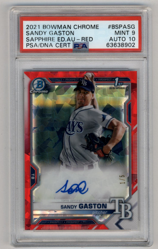 Sandy Gaston 2021 Bowman Chrome Sapphire Prospect Auto Red Refractors #BSPASG 1/5 PSA 9 Mint 10 Auto