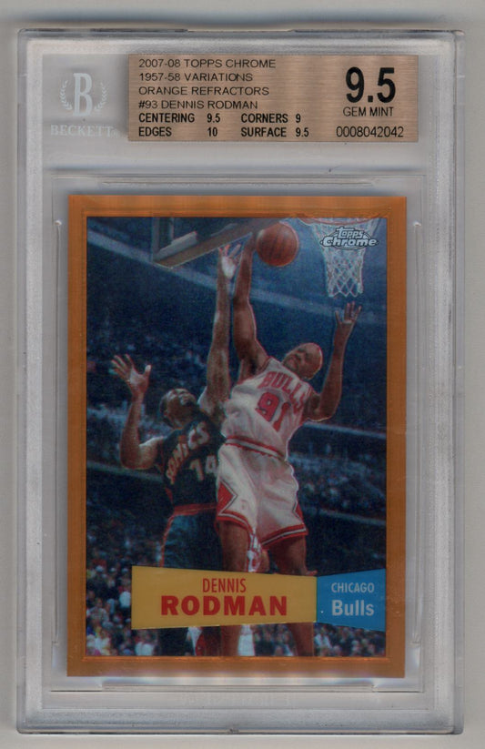 Dennis Rodman 2007-08 Topps Chrome 1957-58 Variations Refractors Orange #93 077/199 BGS 9.5 Gem Mint