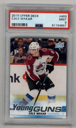 Cale Makar 2019-20 Upper Deck #493 Young Gun Rookie Card PSA 9 Mint